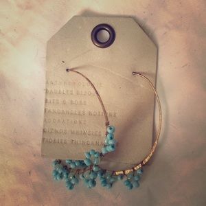 ANTHROPOLOGIE blue beaded gold hoop earrings